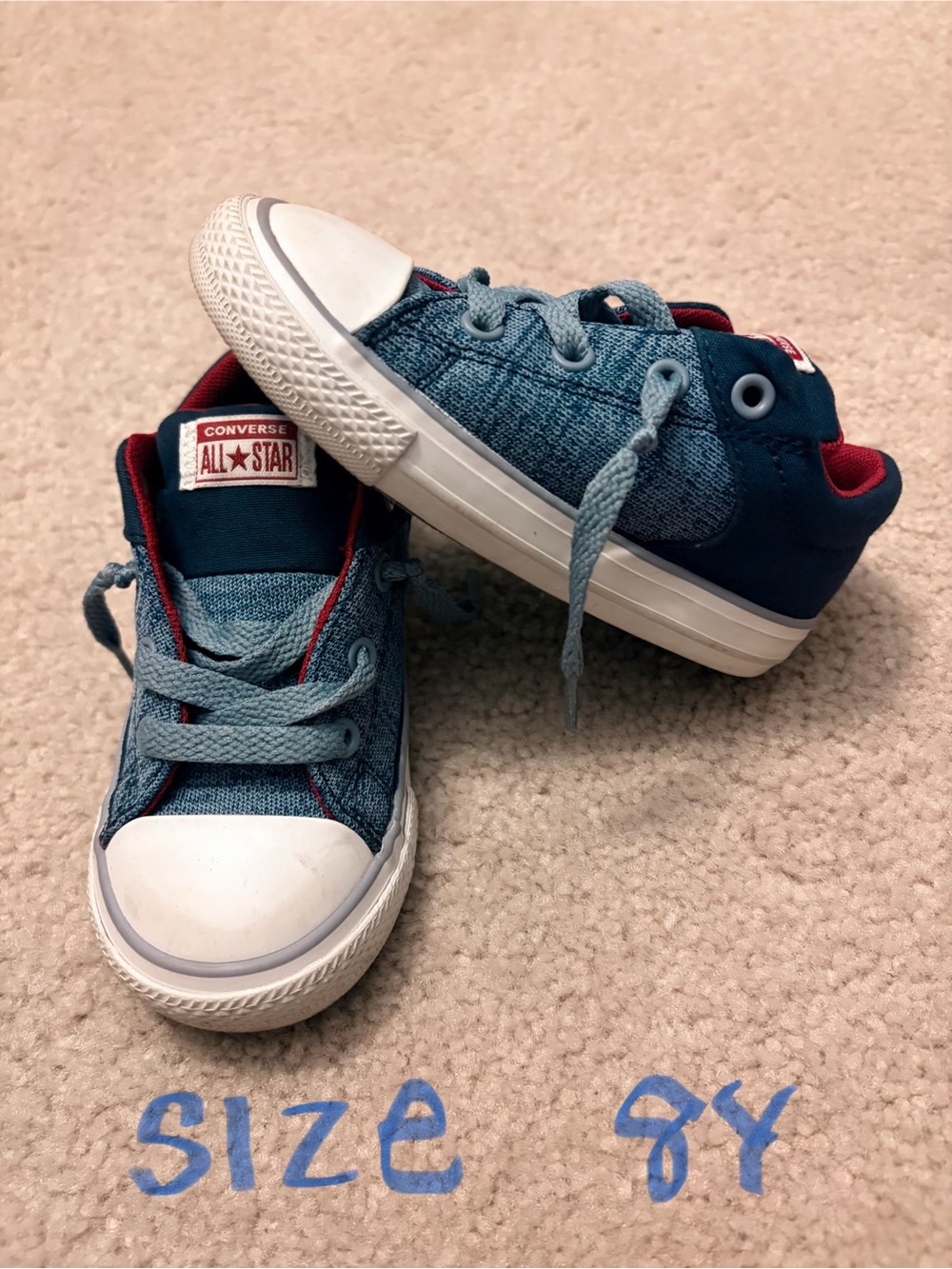 Converse Kids Blue Denim Low-Top Sneakers with Red Trim